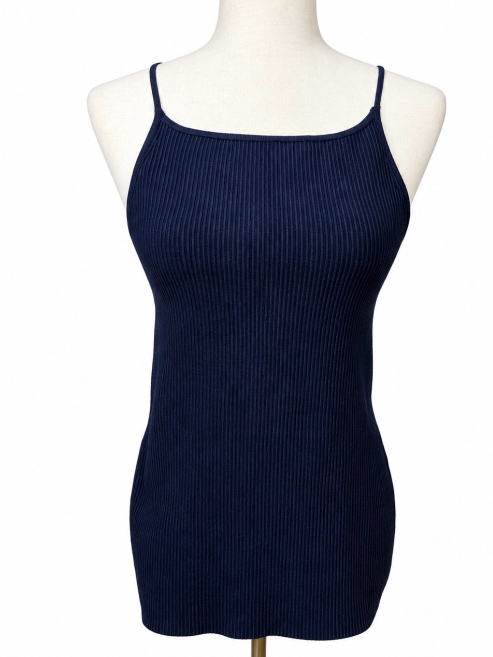 Caroline Constas Thick Ribbed Knit Tank Top M Navy Side Slit Stretch Designer
